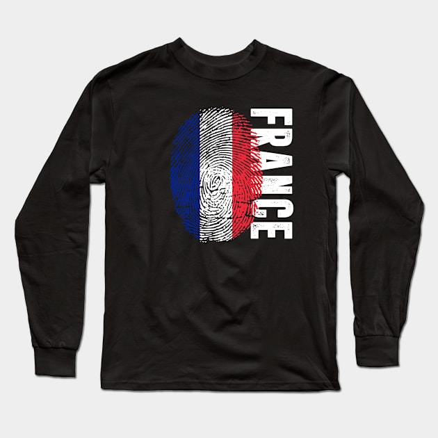 France Flag Fingerprint My Story DNA French Long Sleeve T-Shirt by Your Culture & Merch